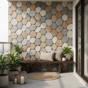 Cum să creezi un perete accent rustic cu plăci tapet 3D cu pietre rotunjite în balconul tău