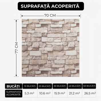 10 x Placi Tapet 3D - 70 X 77 Cm "Piatra Crem" 3mm ( COD: 7 - V3 )
