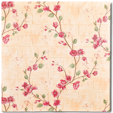 10 x Placi Tapet 3D - 70 X 75 Cm " Caramida crem - Ramura - Flori grena  " 3mm ( COD: 109)