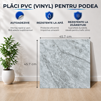 Set 24 x Placi PVC Podea Autoadezive stil Marmura - Cod: V0606-22, 45.6 x 45.6cm