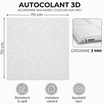 10 x Placi Tavan 3D - 70 X 70 Cm "Flori Albe" 2mm ( COD: 10 )
