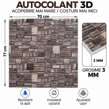 10 x Placi Tapet 3D - 70 X 77 Cm " Mozaic gri & maro " 3mm ( COD: 92- V - 2 )