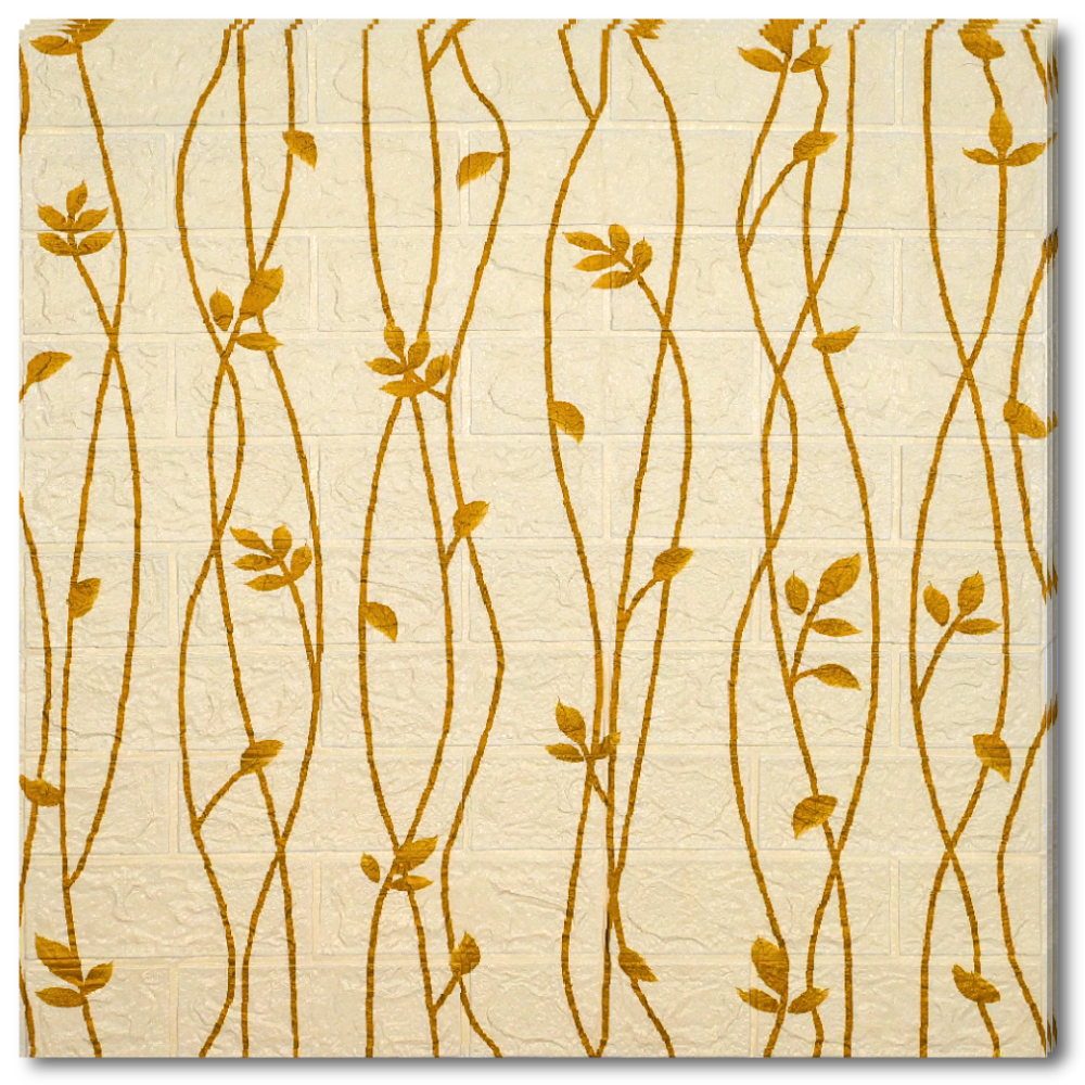 10 x Placi Tapet 3D - 70 X 77 Cm " Caramida crem -ramura- frunze Sepia " 3mm ( COD: 135734 )