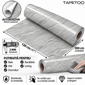 Rola Autoadeziva Imitatie Marmura 2mm - COD: V0606-3 - 120x300cm(3.6mp)