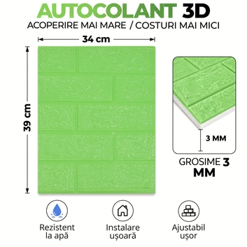 25 x Kisméretű 3D tapéta panel - 34 x 39 cm "Zöld" 3mm ( KÓD: 51-MIC )