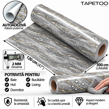 Самозалепваща ролка имитация на мрамор 2мм - КОД: V0602-5 - 120x300см (3,6 кв. м)