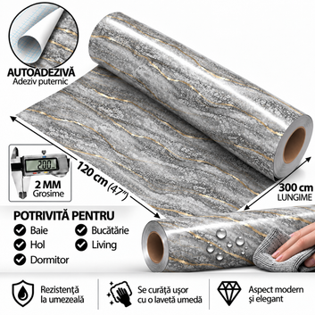 Rola Autoadeziva Imitatie Marmura 2mm - COD: V0602-5 - 120x300cm(3.6mp)