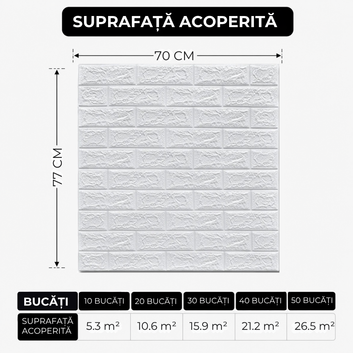 10 x Placi Tapet 3D - 70 X 77 Cm "Alb" 2 mm ( COD: 1 )