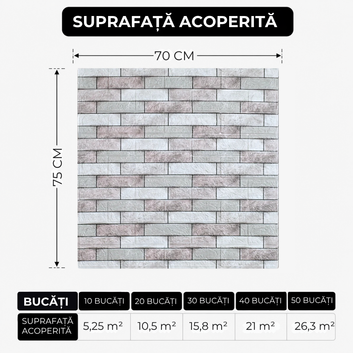 10 x 3D тапети - 70 X 75 см "Асиметричен модел - тухла сиво и розово" 3 мм ( КОД: 94 - V 2 )