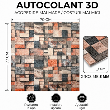 10 x Placi Tapet 3D - 70 X 77 Cm " Mozaic portocaliu & crem & albastru " 3mm ( COD: 7373-19 )