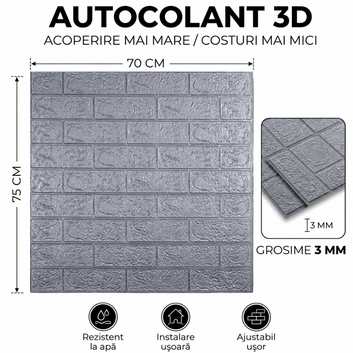 10 x Placi Tapet 3D - 70 X 75 Cm "Argintiu- petrol" 3mm ( COD: 2 - V 2)
