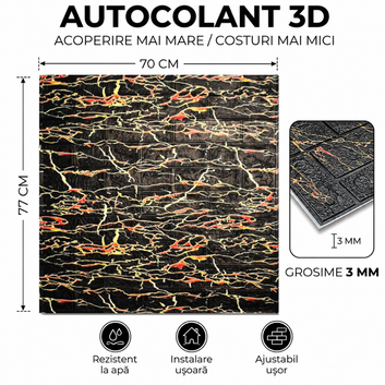 10 x Placi Tapet 3D - 70 X 77 Cm "Piatra Maro- Galben" 3mm ( COD: 17-negru/portocaliu)