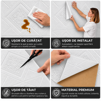 10 x Placi Tavan 3D - 70 X 70 Cm "Romb Alb" 2mm ( COD: 76- Alb )