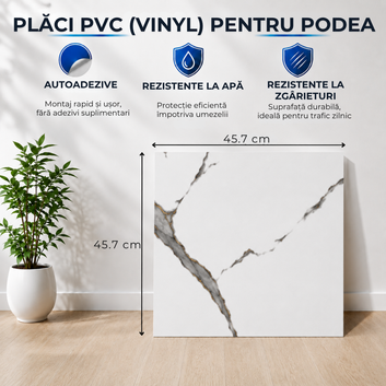 Set 24 x Placi PVC Podea Autoadezive stil Marmura - Cod: V0606-23, 45.6 x 45.6cm