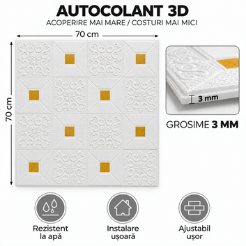 10 x Placi Tavan 3D - 70 X 70 Cm "Patratele Galbene" 3mm ( COD: 73-galben )