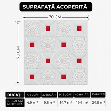 10 x Placi Tavan 3D - 70 X 70 Cm "Patratele Rosii" 3mm ( COD: 73-rosu )