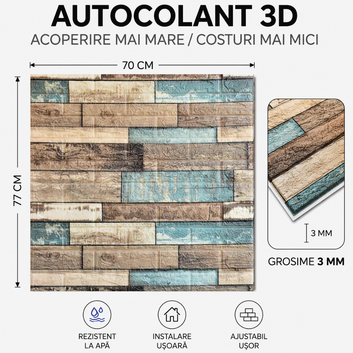 10 x Placi Tapet 3D - 70 X 77 Cm "Piatra Albastra" 3mm ( COD: 61 )