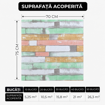 10 x Placi Tapet 3D - 70 X 75 Cm "Model asimetric- caramida COLOR " 3mm ( COD:97 )