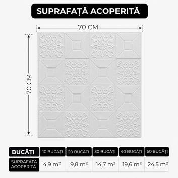 10 x Placi Tavan 3D - 70 X 70 Cm "Patratele Albe" 3mm ( COD: 73-alb )