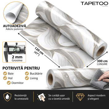 Rola Autoadeziva Imitatie Marmura 2mm - COD: V0602-3 - 120x300cm(3.6mp)