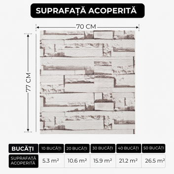 10 x Placi Tapet 3D - 70 X 77 Cm " Caramida bej " 3mm ( COD: 7373-18- V2 )