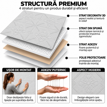 10 x Placi Tavan 3D - 70 X 70 Cm "Romb Gri" 2mm ( COD: 76- gri  )