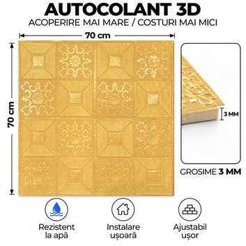 10 x Placi Tavan 3D - 70 X 70 Cm "Galben mustar" 3mm ( COD: 73-Mustar )