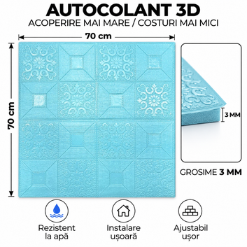 10 x Placi Tavan 3D - 70 X 70 Cm "Blue" 3mm ( COD: 73-Blue )