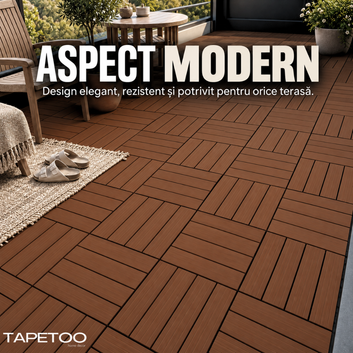 Set 10 Placi WPC Interconectabile pentru Terasa si Balcon ,culoarea lemnului,maroniu,  Suprafata Striata, Sistem Click, Pardoseala Exterior, 30 x 30 cm, Acoperire 0,9 m², COD: V0605-17