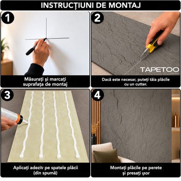 Panou Decorativ 3D din Spumă, Aspect Piatră Naturală Texturată, 60 x 120 cm, COD: V0601-16