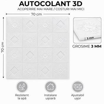 10 x Placi Tavan 3D - 70 X 70 Cm ,,Patrate'' 3mm ( COD: 15 )