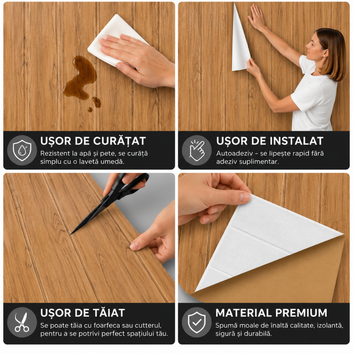 10 x Placi Tapet 3D - 70 X 70 Cm "Lemn Maro" 3mm ( COD: 66 )