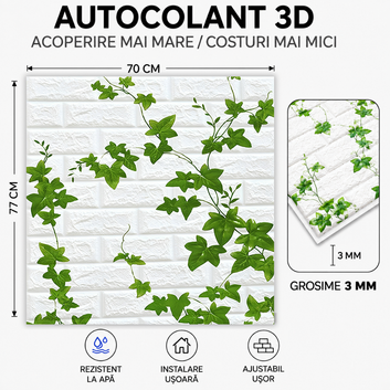 10 x Placi Tapet 3D - 70 X 77 Cm "Flori Verzi- asimetric" 3mm ( COD: 81 )