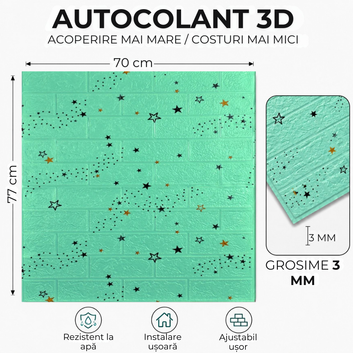 10 x Placi Tapet 3D - 70 X 77 Cm "Verde Cu Steluțe" 3mm ( COD: 55 )