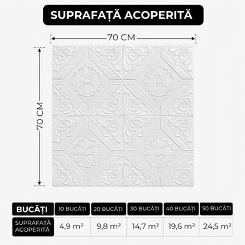 10 x Placi Tavan 3D - 70 X 70 Cm ,,Motiv floral''  3mm ( COD: 9 )