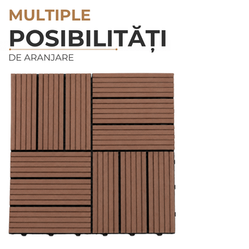 Set 10 bucăți plăci pentru terasa sau balcon interconectabile, WPC, culoarea lemnului, 30x30cm, 0.9mp, COD: V0605-17