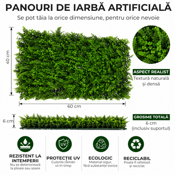 Panou gard viu artificial VerdeLux Feriga, 60x40 cm, grosime 6 cm, modular, protectie UV