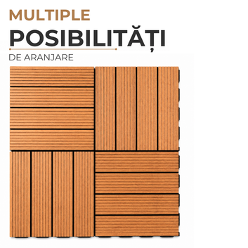 Set 10 bucăți plăci pentru terasa sau balcon interconectabile, WPC, culoarea lemnului, 30x30cm, 0.9mp, COD: V0605-16