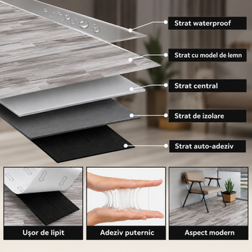 Комплект 36 бр. самозалепващи PVC подови плочки - КОД: 7373 - 10 - 15x91 см