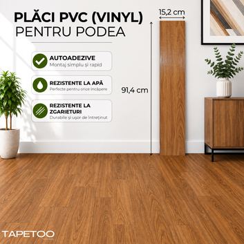 Комплект 36 бр. самозалепващи PVC подови плочки - КОД: 7373 - 7 - 15x91 см