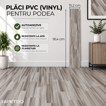 Комплект 36 бр. самозалепващи PVC подови плочки - КОД: 7373 - 9 - 15x91 см