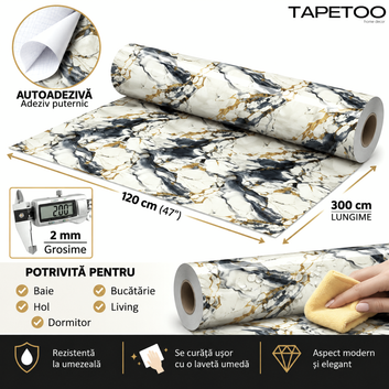 Rola Autoadeziva Imitatie Marmura 2mm - COD: V0601-7 - 120x300cm(3.6mp)