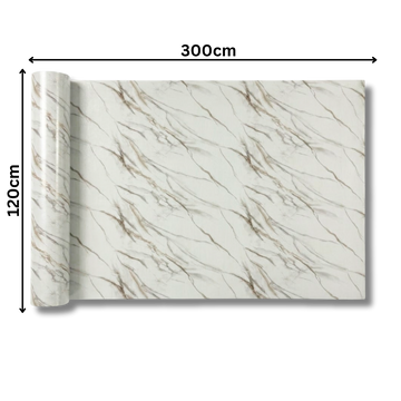 Rola Autoadeziva Imitatie Marmura Alba cu Nervuri Bej, 2mm, 120x300cm, 3.6mp, Cod 605-1