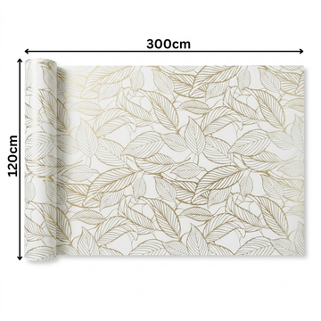 Rola Autoadeziva Imitatie Marmura Alba cu Model de Frunze Aurii, 2mm, 120x300cm, 3.6mp, Cod 606-1