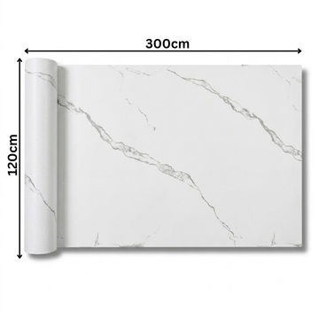 Rola Autoadeziva Imitatie Marmura Alba cu Nervuri Fine Gri, 2mm, 120x300cm, 3.6mp, Cod 606-33