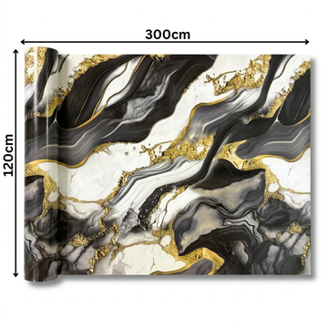 Öntapadós márvány mintás fólia, fekete-fehér és arany, 2 mm, 120x300 cm, 3,6 nm, kód: 606-36