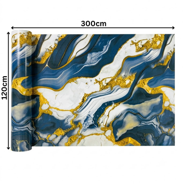 Rola Autoadeziva Imitatie Marmura Albastru cu Alb si Auriu, 2mm, 120x300cm, 3.6mp, Cod 606-38