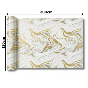 Rola Autoadeziva Imitatie Marmura Alba cu Model Auriu si Gri, 2mm, 120x300cm, 3.6mp, Cod  606-39