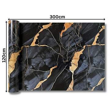 Rola Autoadeziva Imitatie Marmura Neagra cu Modele Aurii, 2mm, 120x300cm, 3.6mp, Cod 606-40