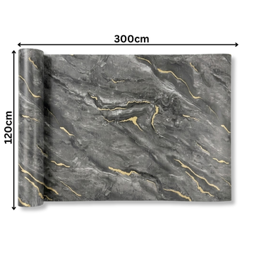 Rola Autoadeziva Imitatie Marmura Gri Inchis cu Auriu, 2mm, 120x300cm, 3.6mp, Cod 606-48